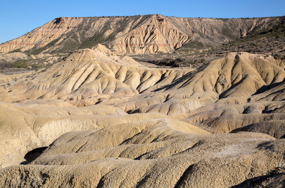 Panoramic view of Bardenas Reales' dramatic desert landscape