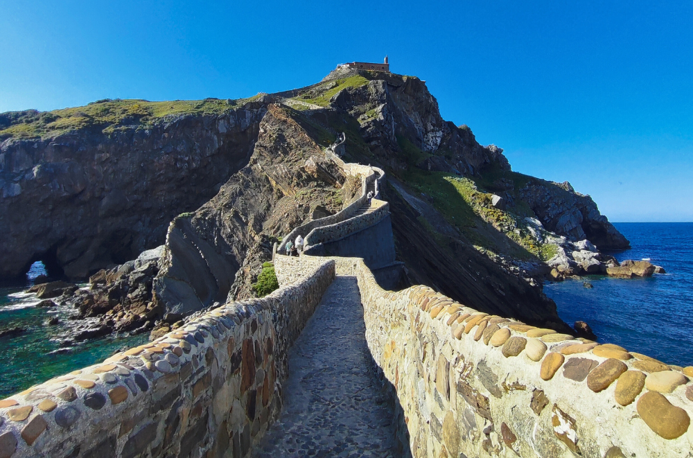 Game of Thrones Spain locations: Dramatic Dragonstone staircase leading to island church in Basque Country.