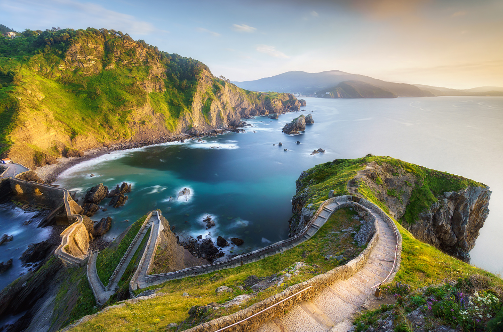 San Juan de Gaztelugatxe islet, stone bridge, and winding staircase