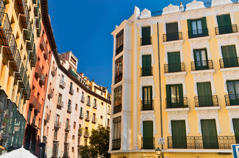 Colorful traditional buildings in Madrid's old town