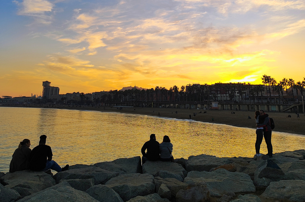 Sunset view of Barceloneta Beach